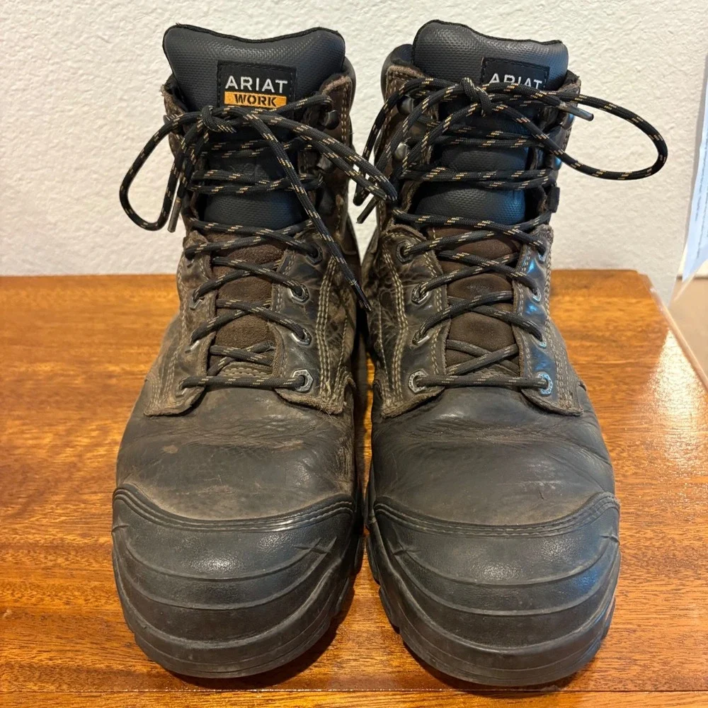 Ariat Work Boots Mens 10.5 EE Wide Brown Leather Steel Toe Waterproof ASTM F2413